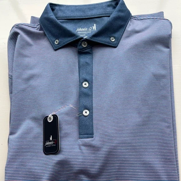 johnnie-O Blue Striped Polo Shirt Classic Design - Picture 2 of 5